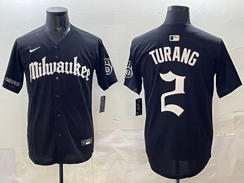Men 2025 Milwaukee Brewers #2 Turang Black Five generations Joint Name Nike MLB Jersey style 3->milwaukee brewers->MLB Jersey
